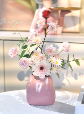 《桃桃云汐》清新粉色假花仿真花客厅摆设餐桌装饰插花艺摆件风格