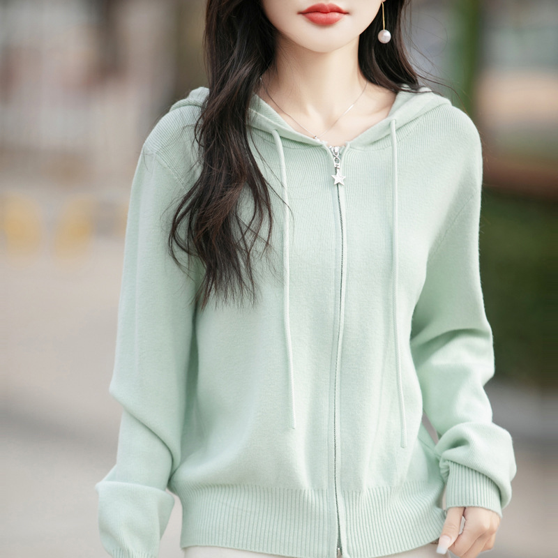 跨境2025秋冬新款连帽宽松针织开衫拉链短外套安迪绒针织衫上衣女