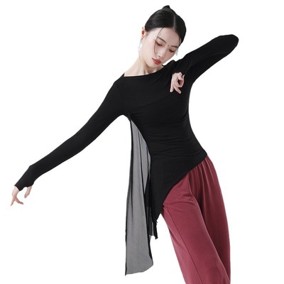 中国舞训练服开叉下摆套指飘纱冬