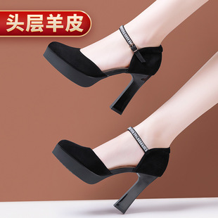 形体礼仪训练鞋真皮粗跟包头羊皮鞋旗袍走秀专用高跟鞋软底不累脚