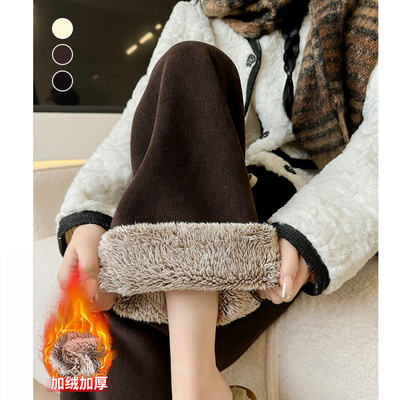 木棉北极绒阔腿裤女秋冬新款垂感加厚直筒裤休闲慵懒显瘦加绒裤子