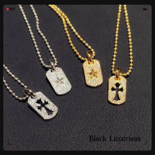 Luxurious电镀22K18K气质五角星十字架镶钻迷你INS吊牌项链 Black