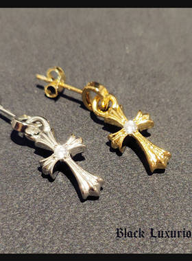 Black Luxurious925纯银针电镀22K18K风格BABYFAT十字架镶钻耳钉