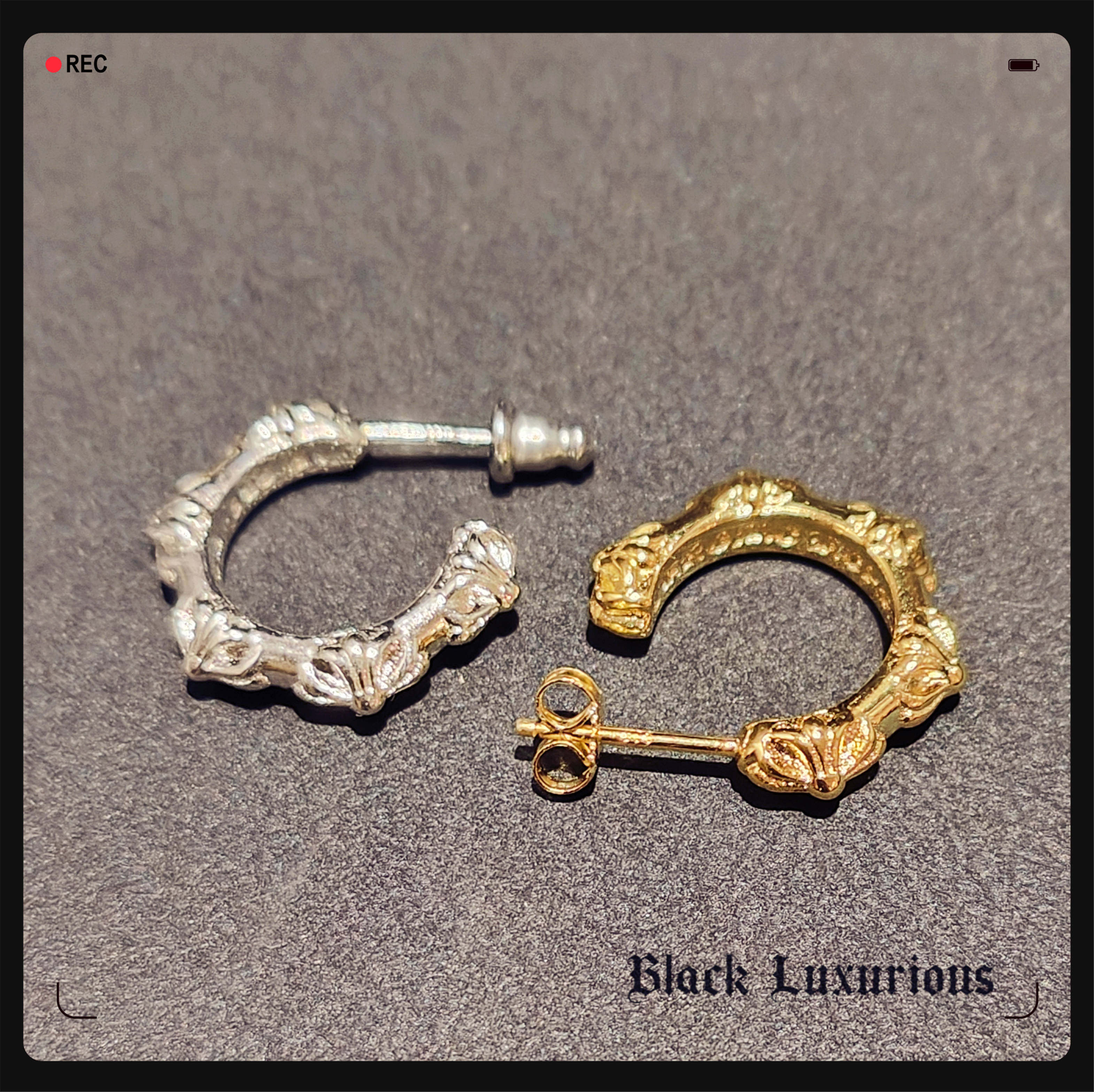 Black Luxurious925纯银针电镀22K18K金风格多十字架花朋克耳环
