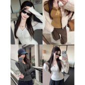 韩系显瘦设计感打底衫 半开领条纹修身 上衣 季 新款 长袖 T恤女春秋季