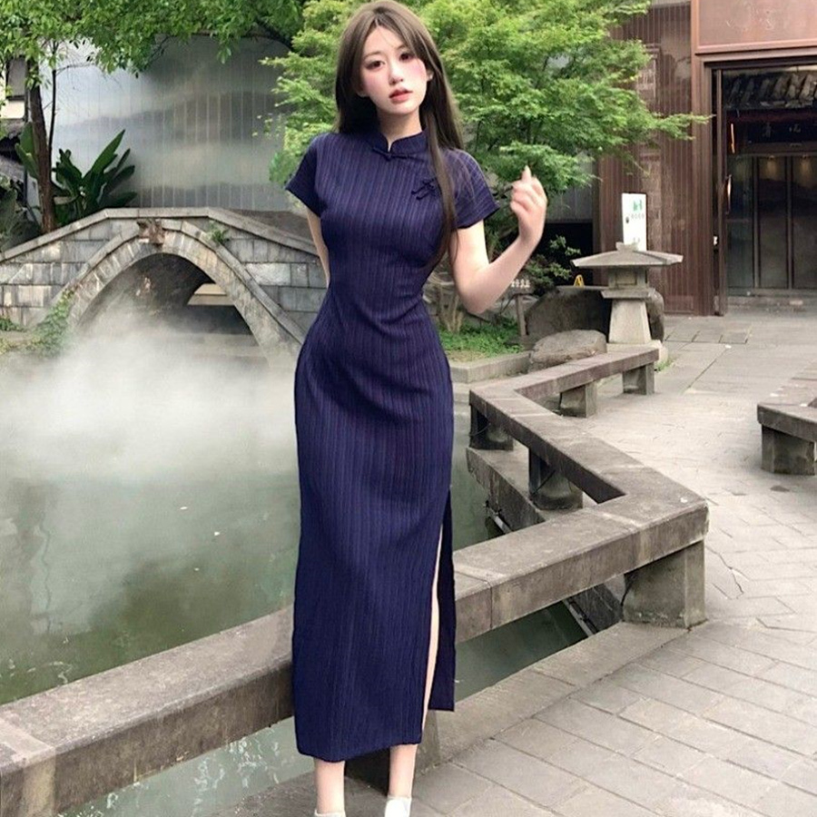 新中式国风改良旗袍开叉连衣裙夏