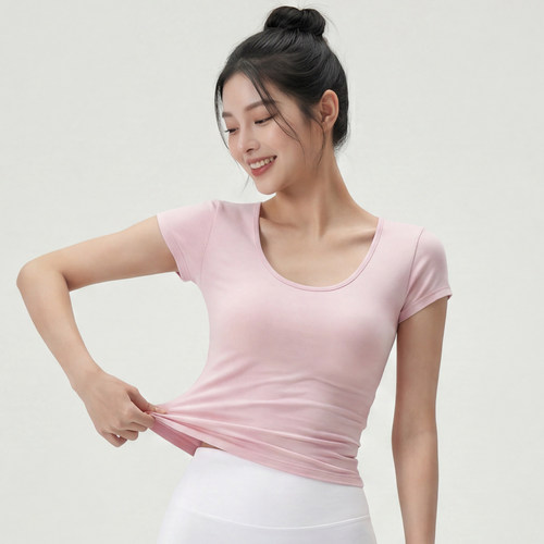 夏款女薄款显瘦U领短袖瑜伽T恤