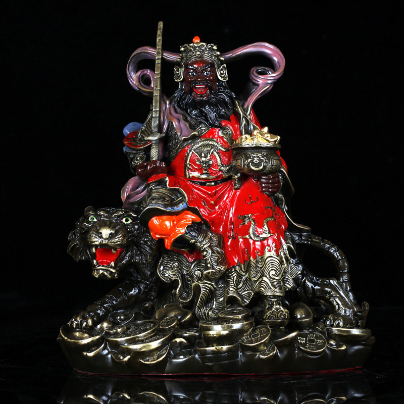 铜艺铺 精品纯铜彩绘骑虎财神佛像摆件 创意骑虎赵公明财神摆件