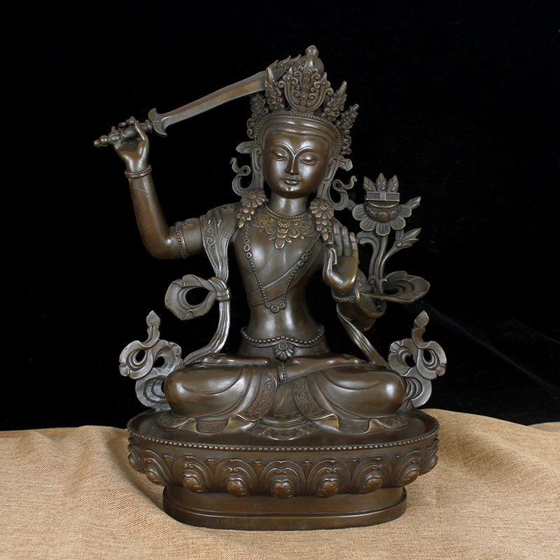 铜艺铺 纯铜文殊菩萨摆件 观音菩萨铜像密宗佛像工艺品 乔迁礼品