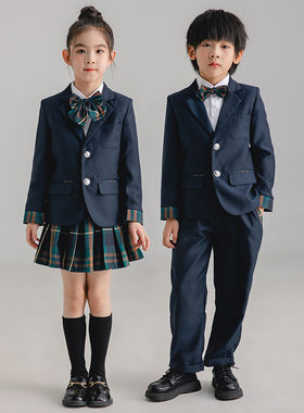 小学生西装校服英伦风礼服幼儿园园服女童格子套装节假日表演服装