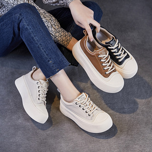 头层牛皮厚底饼干鞋女2026春秋新款松糕厚底休闲真皮小白运动板鞋