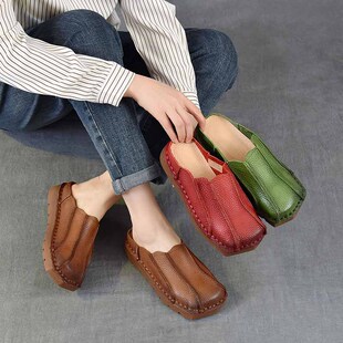 2026夏季手工缝线外穿勃肯包头凉拖鞋头层牛皮软底软面平底半拖鞋