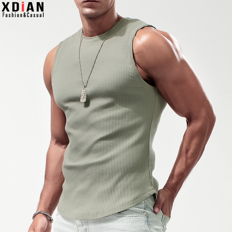 螺纹背心男宽肩无袖T恤修身紧身运动健身纯棉砍袖打底夏季坎肩潮