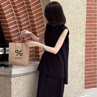 法式无袖松弛感赫本风独特上衣2025年夏季女神范轻熟风半身裙套装