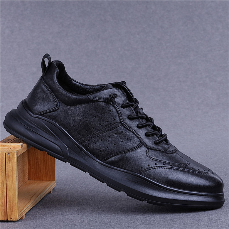 运动休闲皮鞋男真皮透气软皮软底