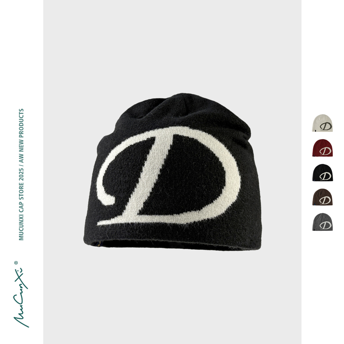 MUCUNXI 秋冬韩系简约大标字母针织帽男女户外保暖套头毛线帽冷帽