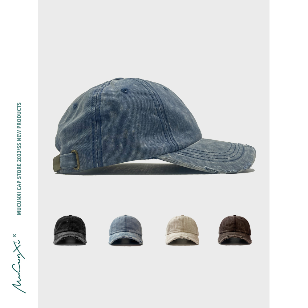 复古做旧破洞水洗牛仔蓝鸭舌帽潮
