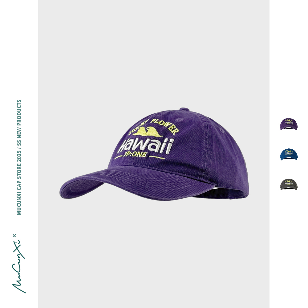 MUCUNXI 美式复古紫色水洗字母刺绣棒球帽男女软顶春夏遮阳鸭舌帽