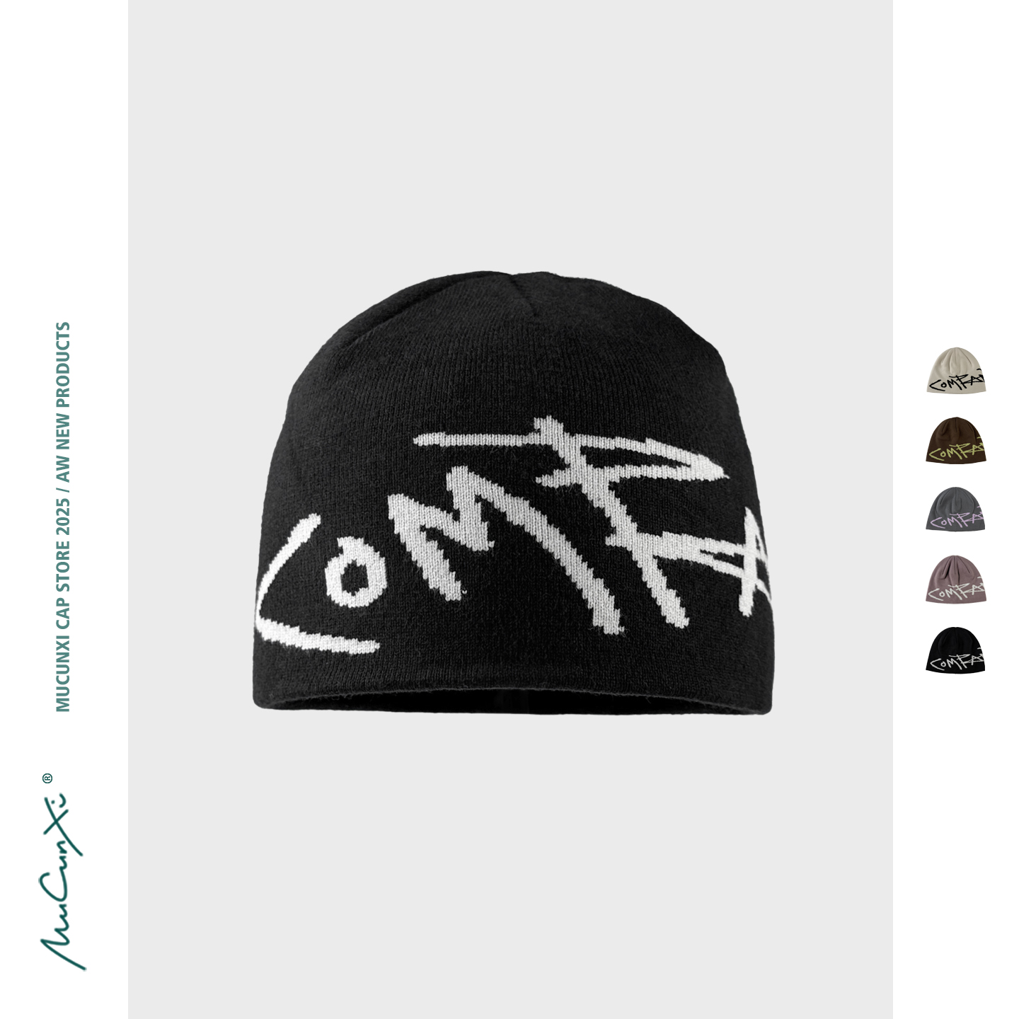 MUCUNXI 户外登山鱼骨字母冷帽男女秋冬保暖套头滑雪针织帽毛线帽