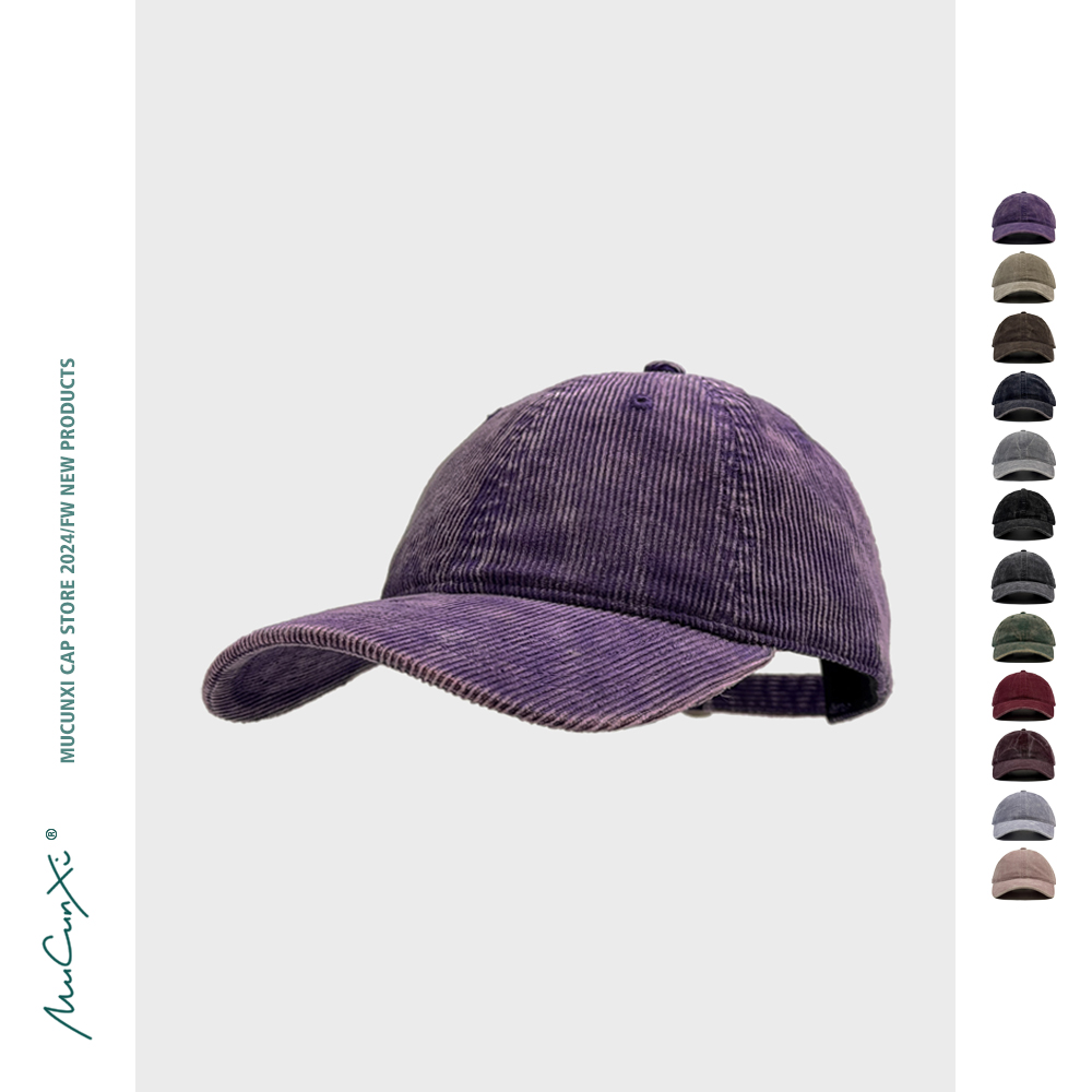 MUCUNXI 复古水洗做旧秋冬灯芯绒男女同款棒球帽时尚显脸小鸭舌帽