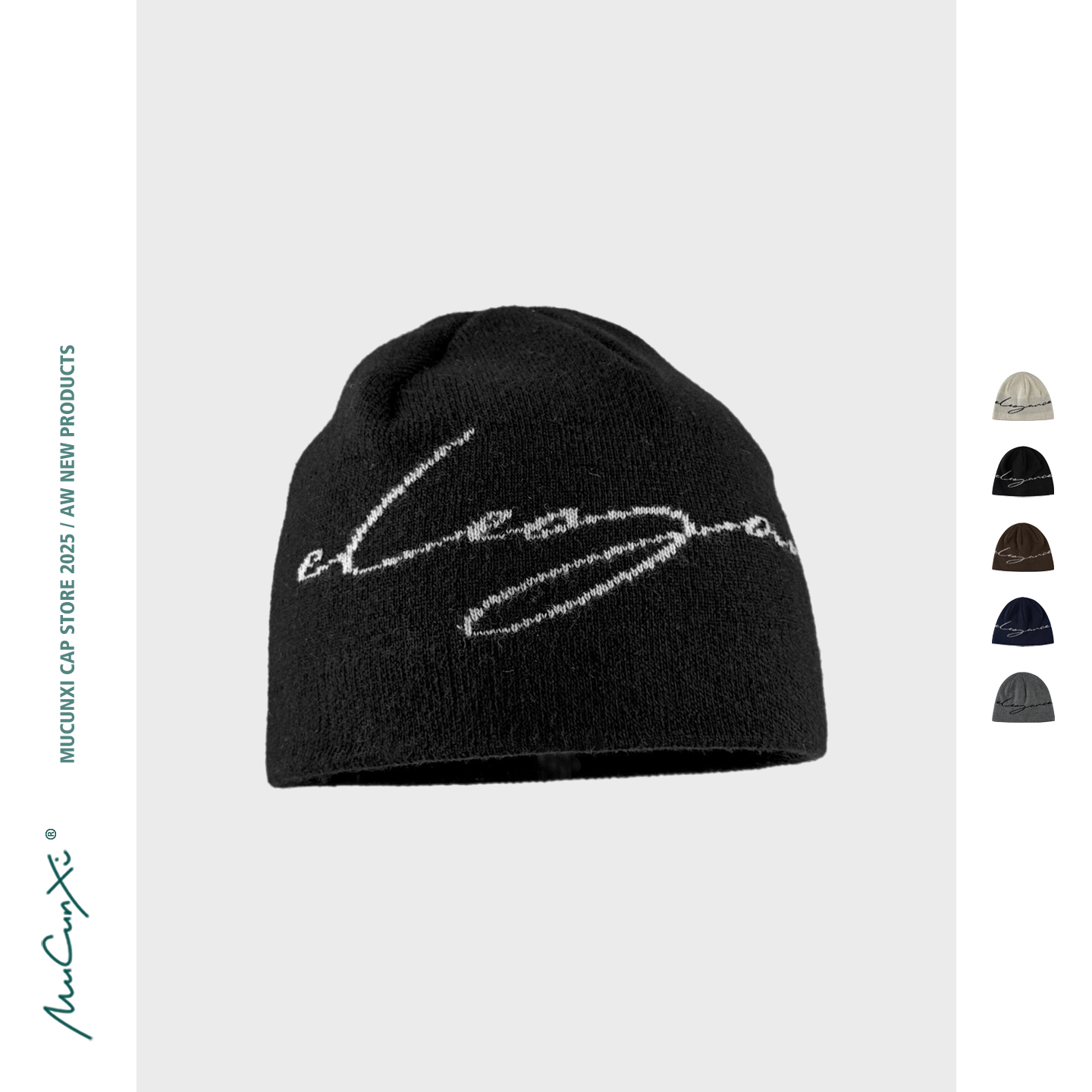 MUCUNXI 羊毛混纺字母提花针织帽男女秋冬保暖户外滑雪套头毛线帽