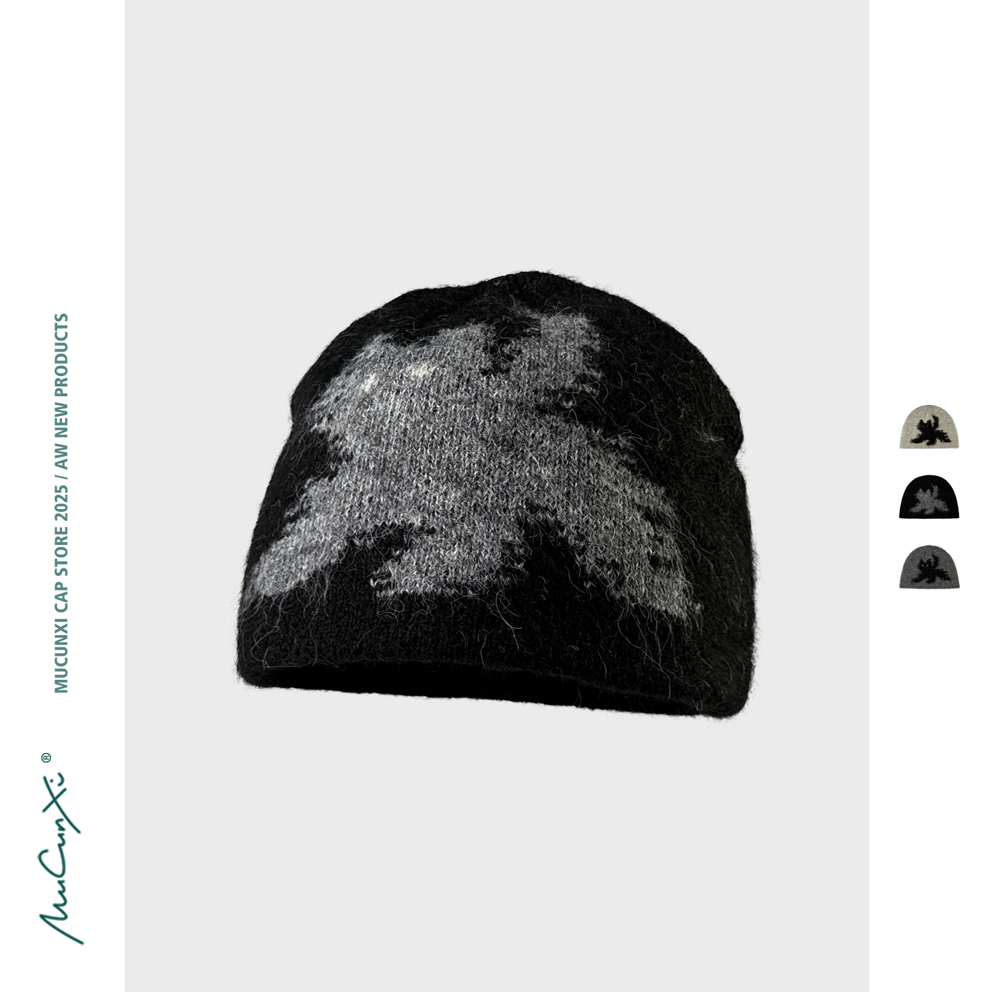 MUCUNXI 韩国ins博主同款提花小猫针织帽秋冬保暖护耳套头毛线帽