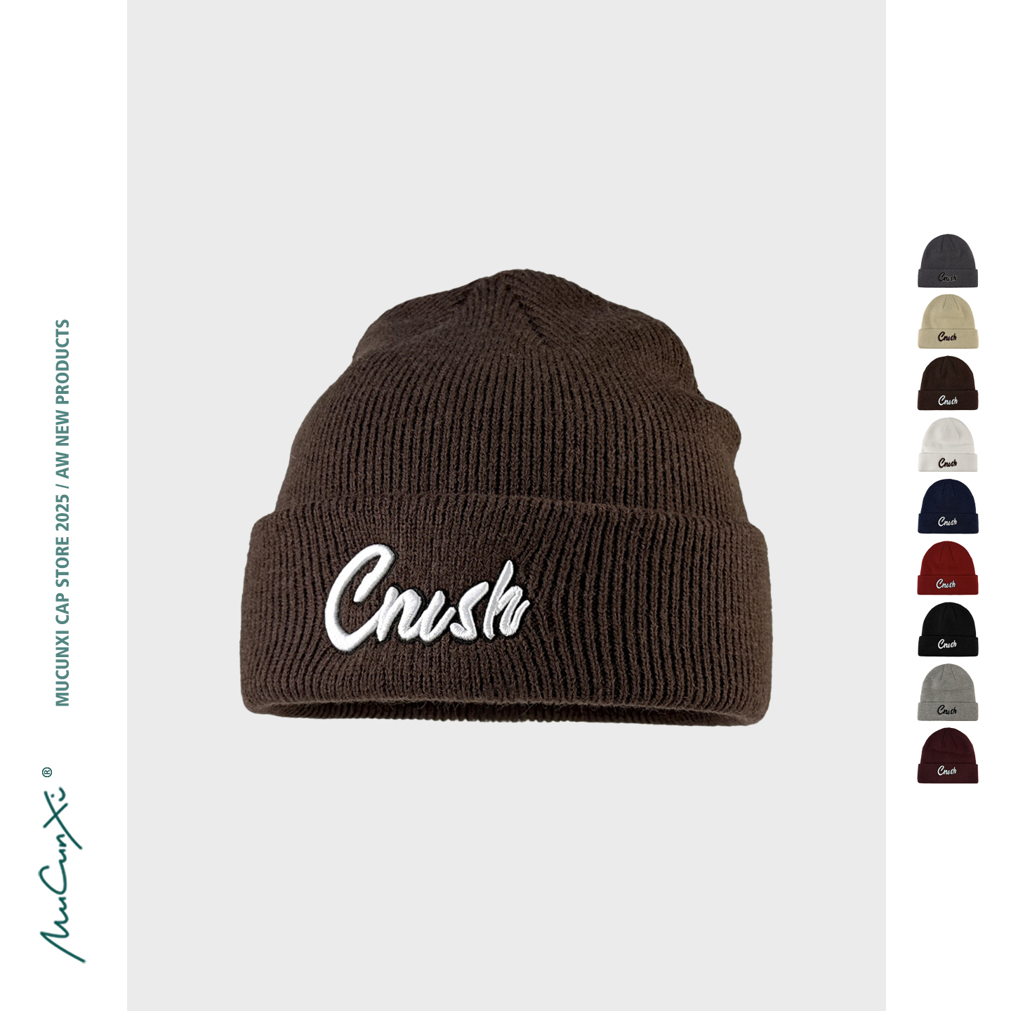 MUCUNXI 秋冬新款Crush刺绣针织帽男女显脸小保暖滑雪毛线帽冷帽