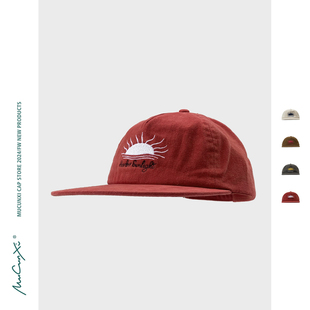 复古红 太阳刺绣平檐帽男女秋冬软顶嘻哈棒球帽潮 韩国ins博主同款