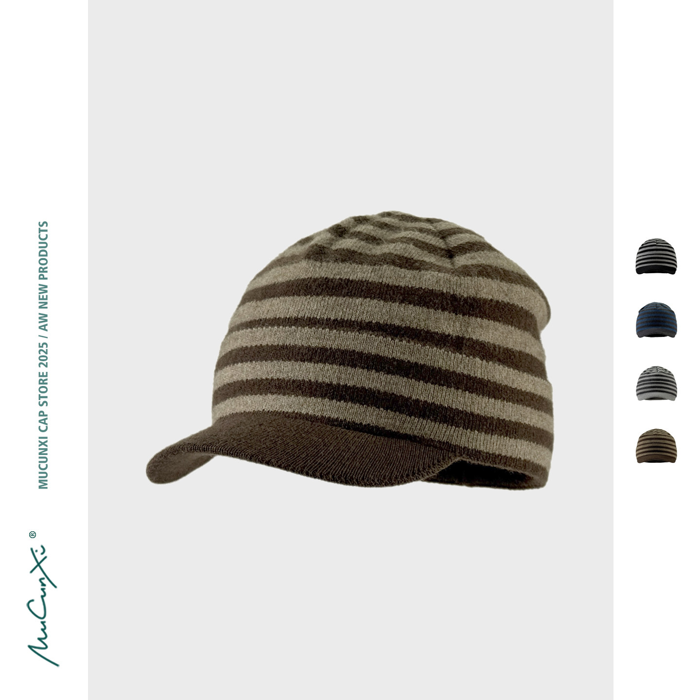 MUCUNXI 条纹撞色短檐针织鸭舌帽男女秋冬加绒保暖护耳毛线马术帽,服饰配件/皮带/帽子/围巾,帽子,淘宝优惠券,粉丝福利购,淘宝优惠卷