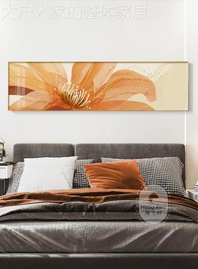 网红北欧轻奢床卧头横装饰抽画室背景墙象艺橙色大气花卉幅挂术画