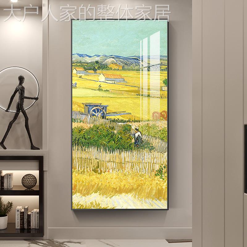 网红高装饰画印梵象派麦田挂星油画玄空画竖版现代关简约走廊尽头图片