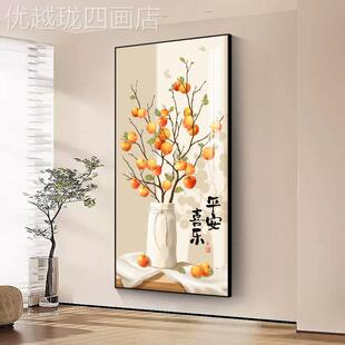 网红新进中式关装饰画入户现代简约大气玄走居廊过版道壁画暖竖门