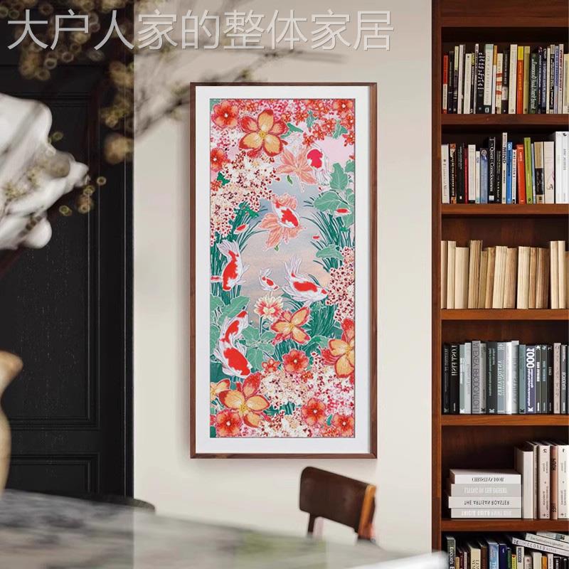 网红新中式装饰画挂鱼锦鲤好运门国图潮背景墙壁中古风走玄关廊进图片