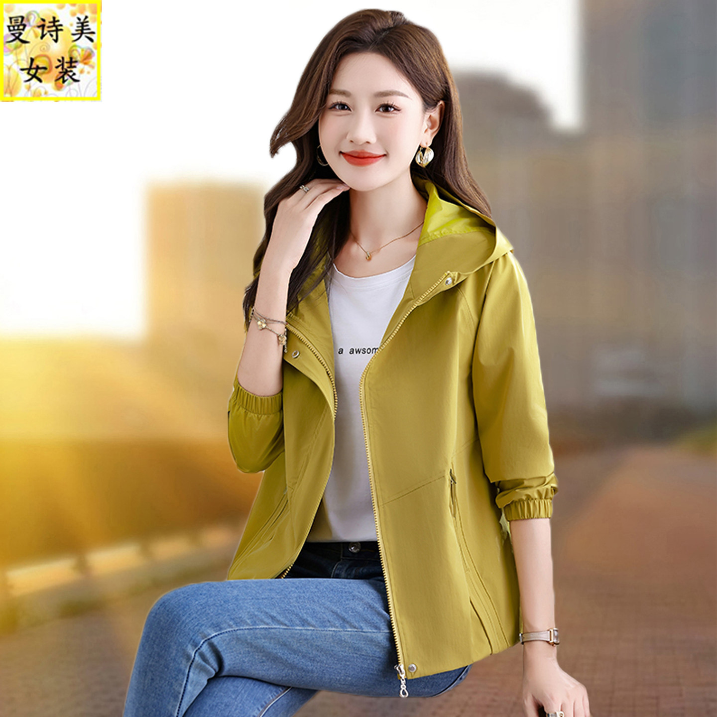 连帽夹克外套女春秋冬2026新款时尚洋气妈妈加棉或不加棉短款风衣