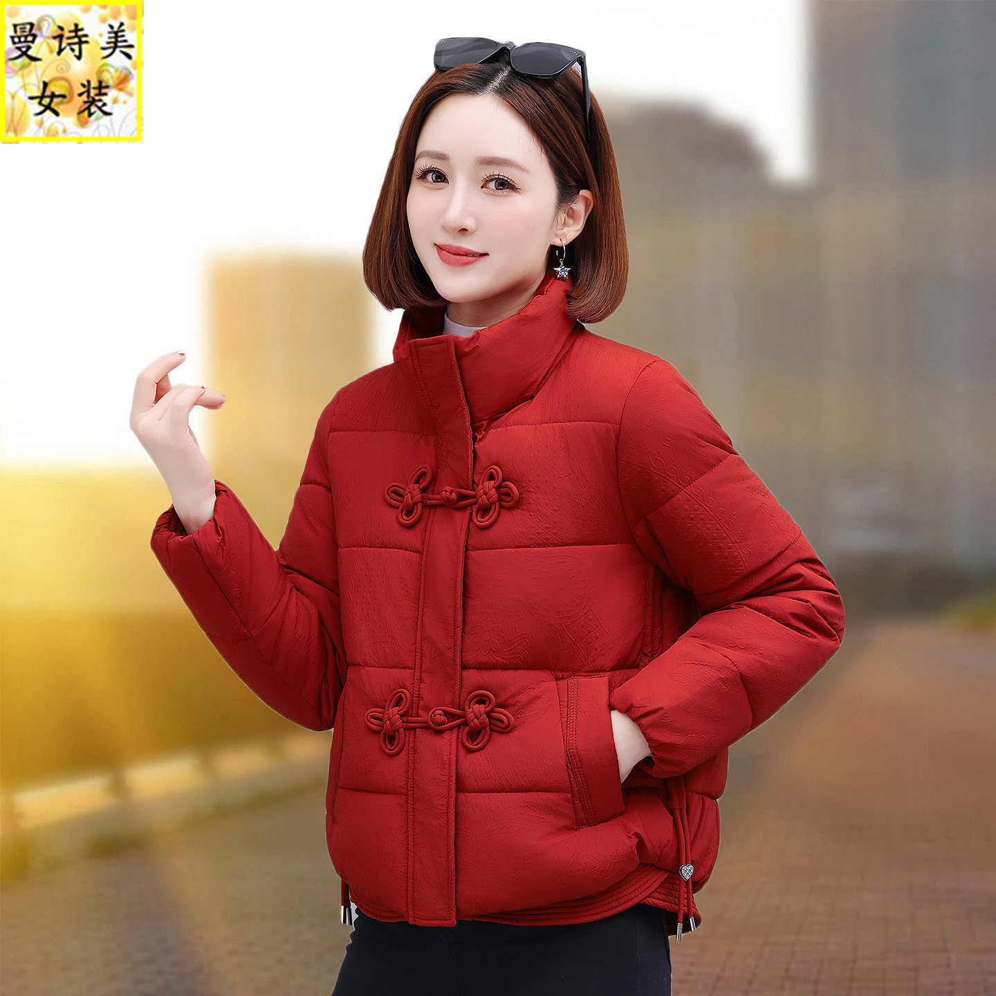 红色新中式国风立领短款棉服女冬季2026羽绒棉减龄保暖洋气小棉袄