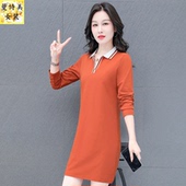 纯棉翻领卫衣裙女长袖 洋气裙子直筒连衣裙 妈妈春装 中长款 2025新款