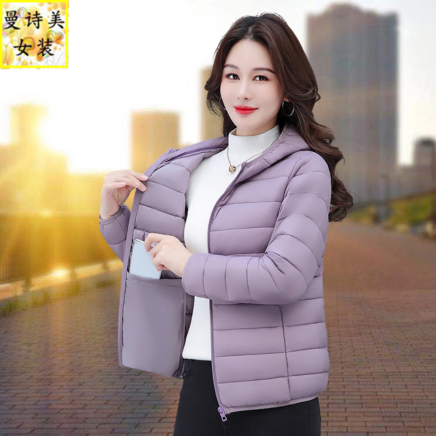 羽绒棉服女士2025秋冬新款短款中年妈妈冬季连帽保暖棉衣棉袄外套