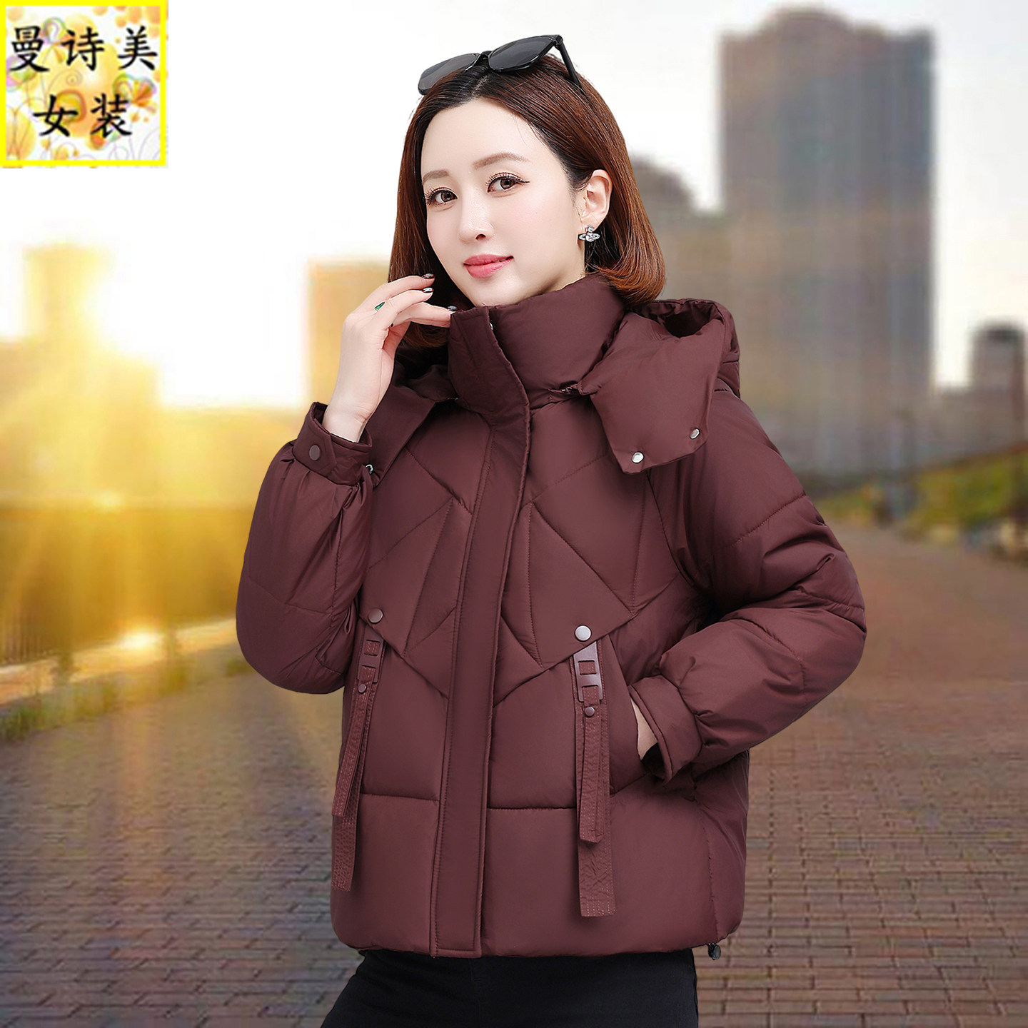 可脱卸帽羽绒棉服女士2025冬季新款加厚显瘦百搭保暖妈妈短款外套