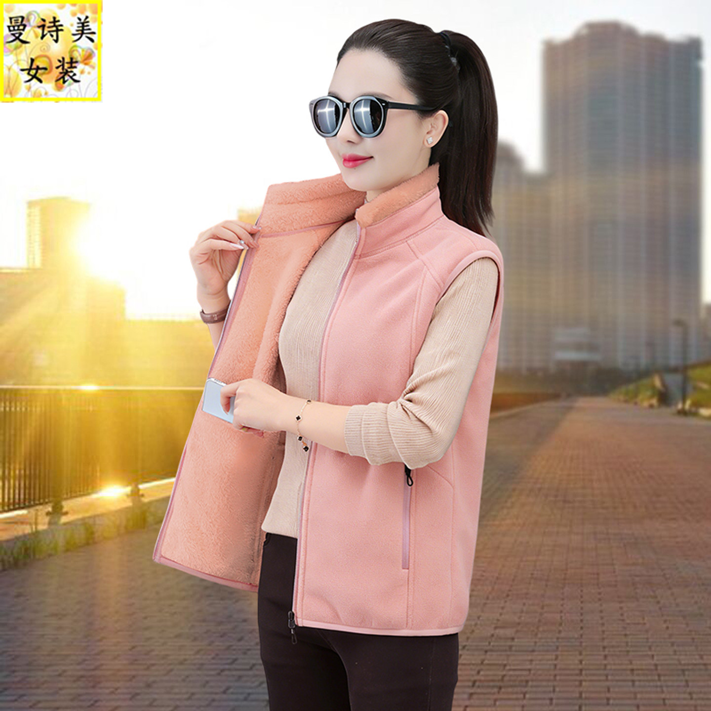 摇粒绒加绒加厚马甲背心外套女2026春季新款百搭洋气外穿坎肩马夹