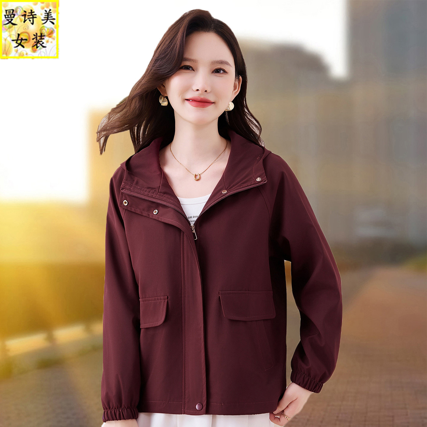 休闲连帽风衣外套女春秋短款夹克