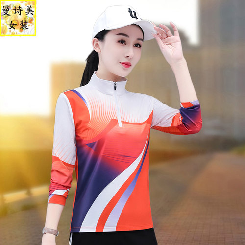 女春秋立领长袖羽毛球服速干上衣