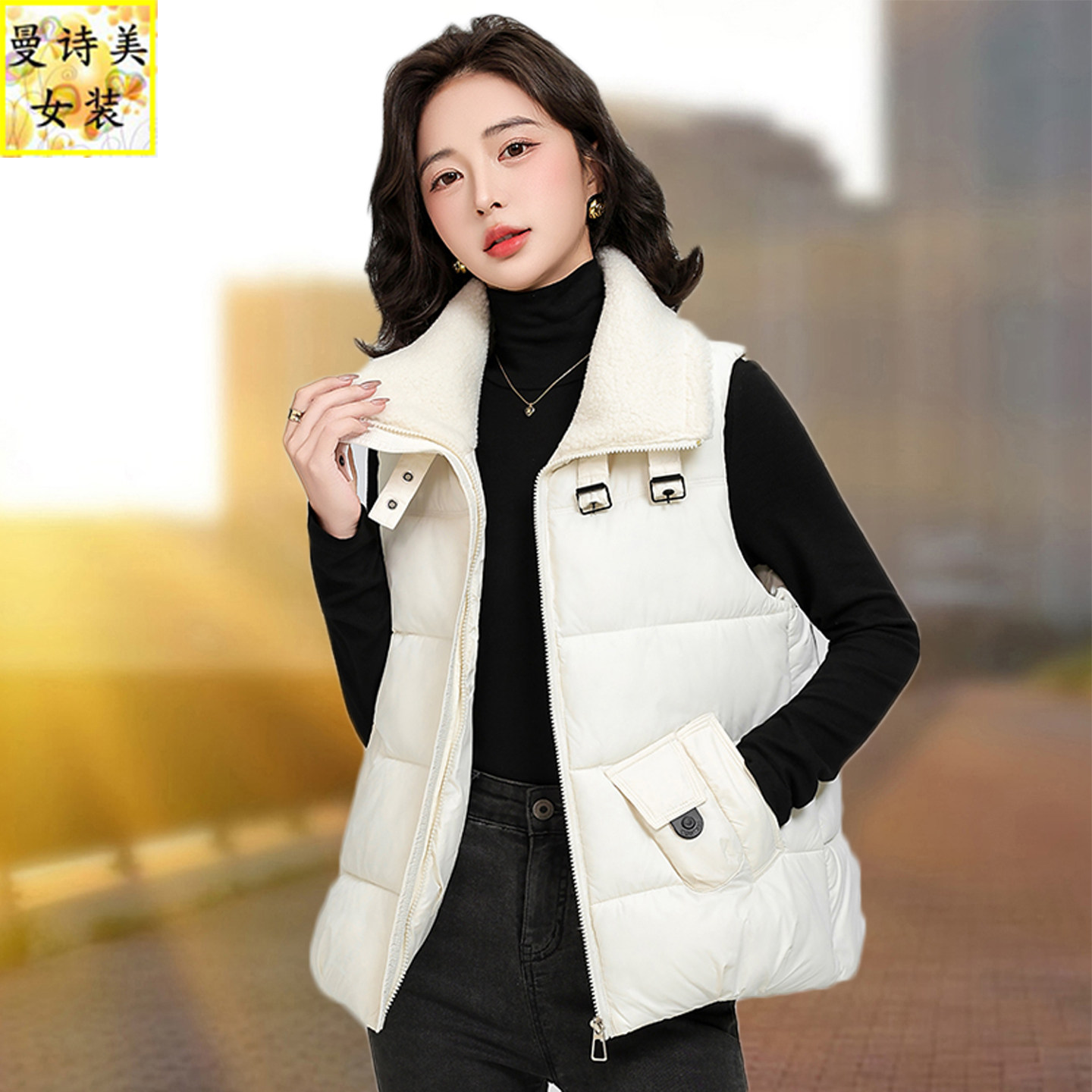 女士翻领马甲2025年秋冬季新款加绒加厚洋气百搭背心坎肩马夹外套