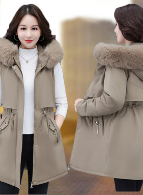 中长款派克服女士大毛领棉服外套