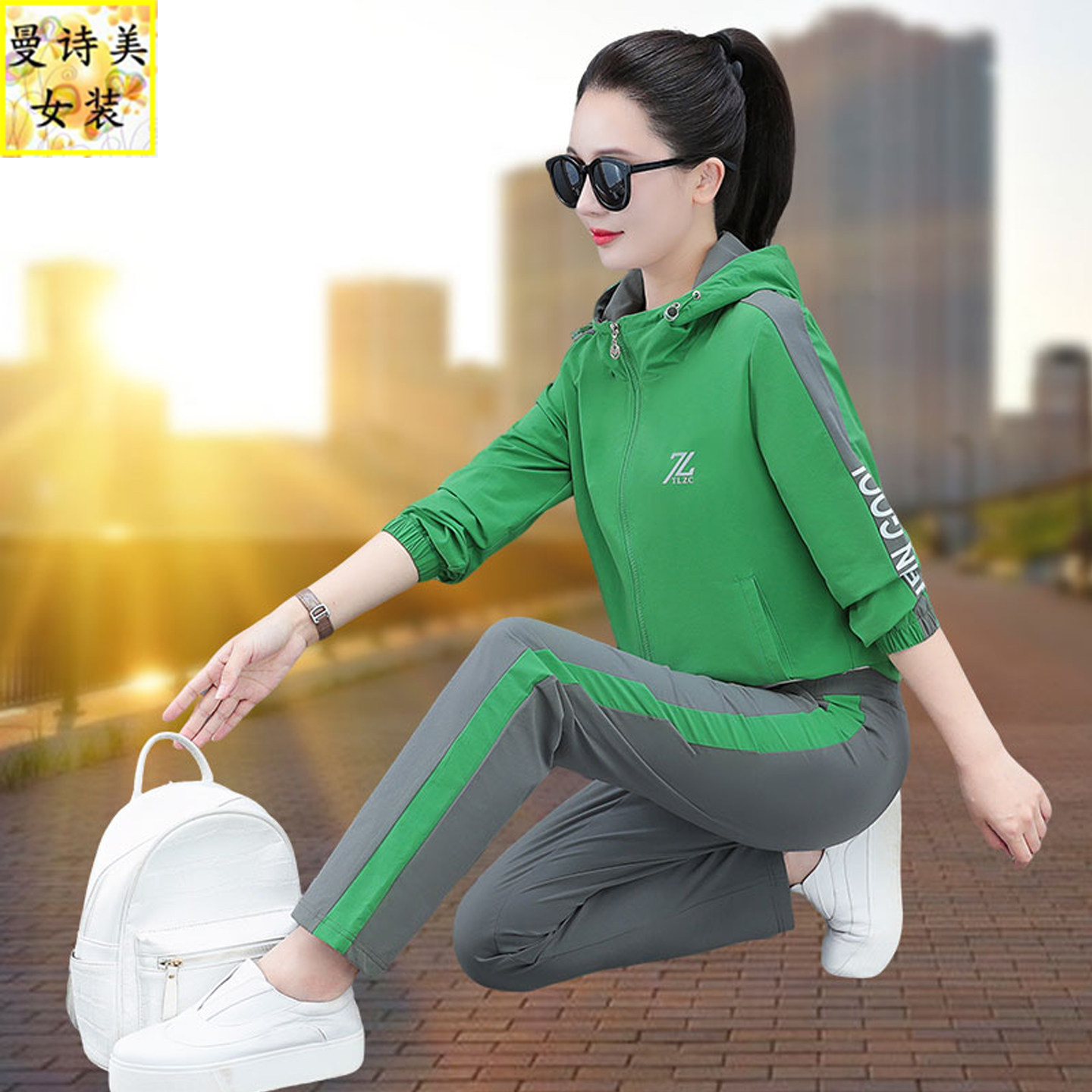 连帽休闲运动服套装女士秋季2026新款春秋时尚洋气薄款跑步两件套