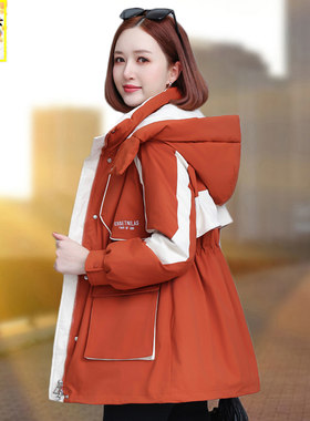 女休闲收腰中长款羽绒派克服棉衣