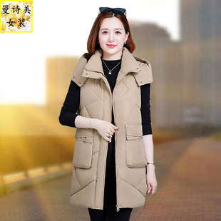 可脱帽羽绒棉马甲女款2025新款冬季大码马夹中长款洋气背心厚外套