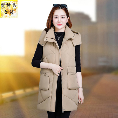 羽绒棉中长款马甲背心宽松可脱帽