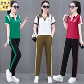 妈妈时尚 纯棉运动套装 2026新款 薄款 减龄显瘦宽松休闲两件套 女夏季