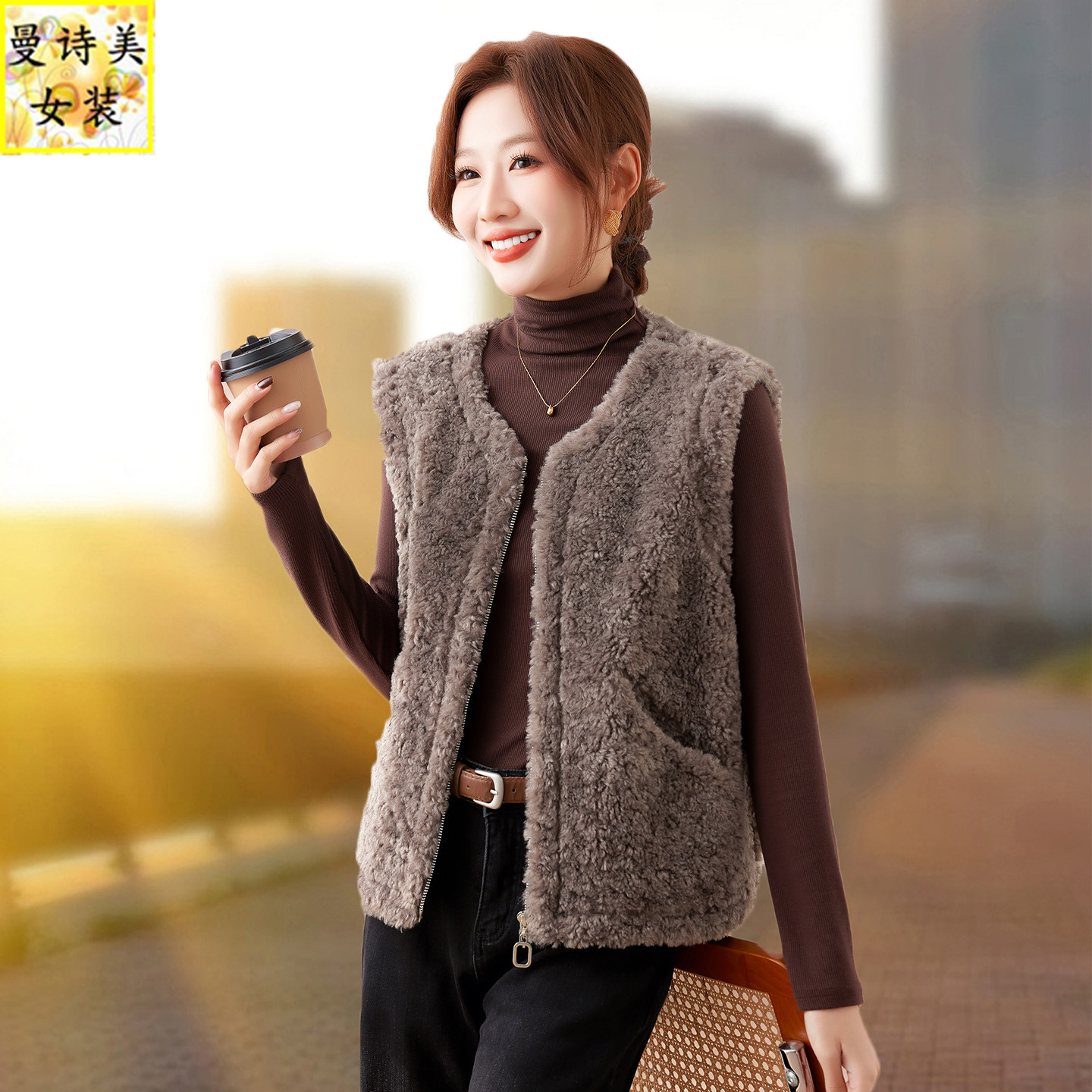 皮毛一体马甲女士春秋冬季套
