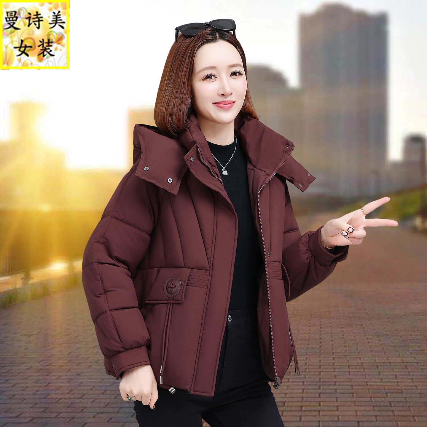 可脱帽羽绒棉服女妈妈装洋气棉袄